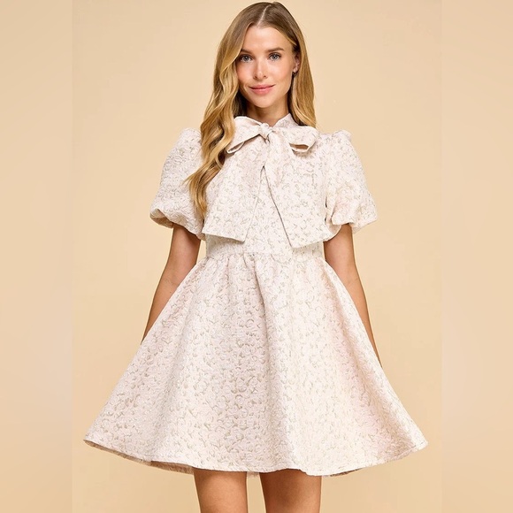 🔆 TCEC Puff Sleeve Bow Babydoll Dress - Size Medium - Picture 3 of 9